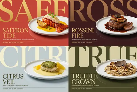 Create an ultra-premium horizontal 2x2 four-panel Western fine-dining campaign p - AI生成图片 2