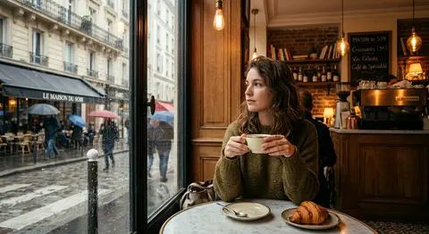 Cinematic lifestyle photograph of Elodie Marceau, a thoughtful young woman seate - AI生成图片 4