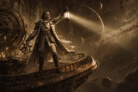 A solitary lighthouse keeper in an orbital citadel, rendered as an epic baroque - AI生成图片 2