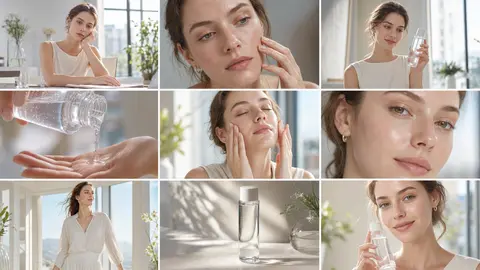 Create a clean, bright skincare commercial storyboard in a 16:9 layout with 9 pa - AI生成图片 4