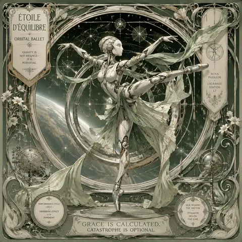 Art Nouveau poster of a robotic ballet dancer poised in a gravity ring aboard an - AI生成图片 2
