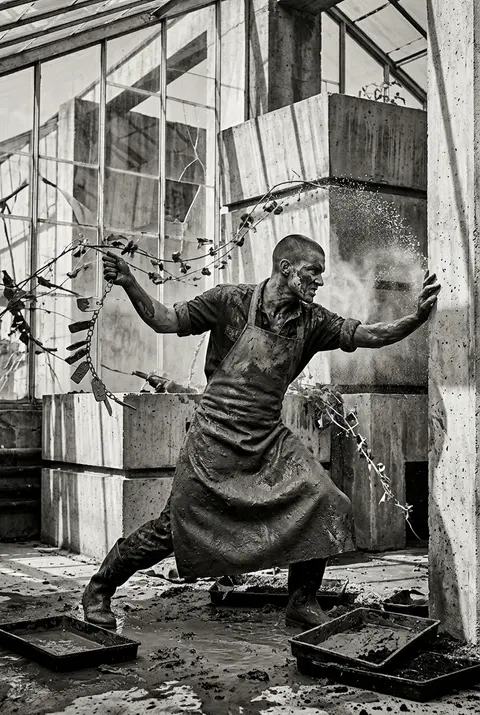 A frenzied lighthouse keeper lunges across the interior of a blazing sun-drenche - AI生成图片 4