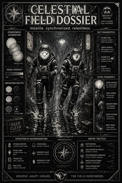 9:16 vertical stained-glass mosaic infographic, twin astronaut explorers in a ra - AI生成图片 1