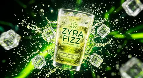 A transparent cup filled with fresh `Zyra Fizz` lemon-lime soda floats midair, s - AI生成图片 2