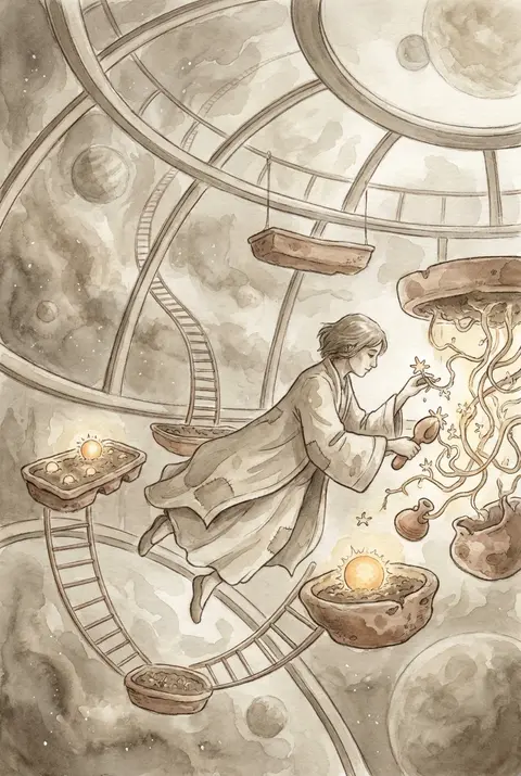 A celestial gardener drifting through the greenhouse ring of an orbital space st - AI生成图片 2