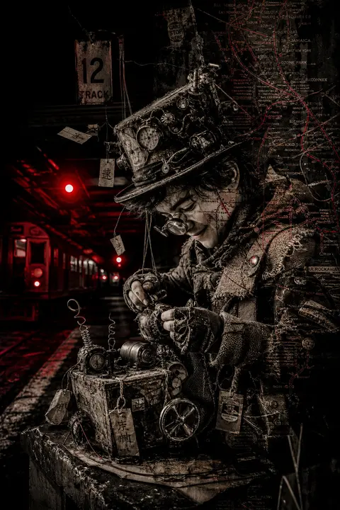 double-exposure photography of a young tinkering inventor on an abandoned subway - AI生成图片 1