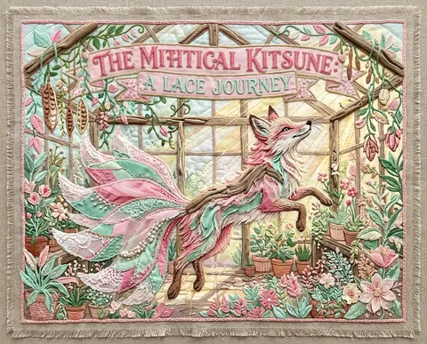 A radiant exhibition poster in exuberant embroidered textile art, centered on a - AI生成图片 2
