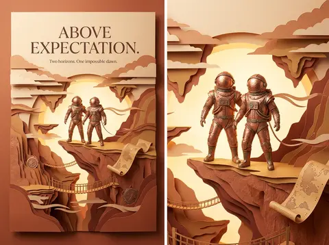 Vertical 9:16 premium expedition poster, twin astronaut explorers as the heroic - AI生成图片 1