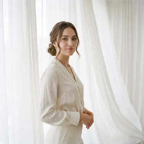 A beautiful 23-year-old woman with luminous ivory skin, gray-green eyes, natural - AI生成图片 2