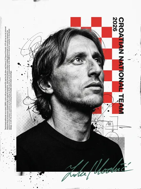 Minimalist Editorial PosterUltra-realistic black-and-white portrait of Luka Modr - AI生成图片 1