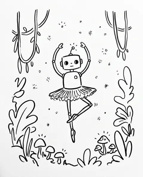 Minimalist hand-drawn doodle illustration of a robotic ballet dancer twirling in - AI生成图片 2