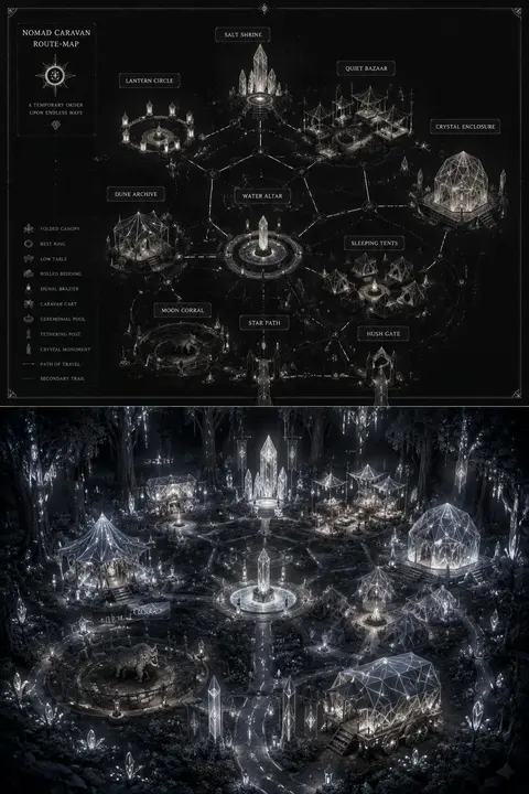 vertical split-panel architectural fantasy display, clean presentation board, ul - AI生成图片 3