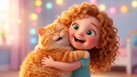 Adorable Pixar-style 3D character illustration of a curly ginger-haired little g - AI生成图片 1