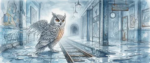 A dreamlike, serene watercolor storybook illustration of a solitary clockwork ow - AI生成图片 2