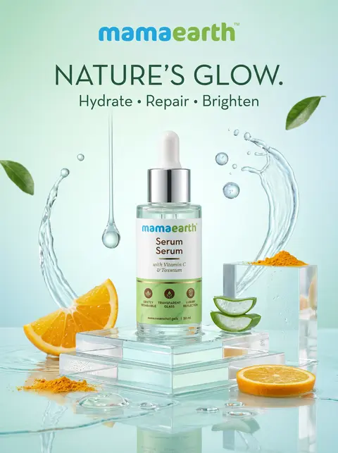 Ultra-premium vertical 4:5 social media skincare poster for **Mamaearth serum**, - AI生成图片 2