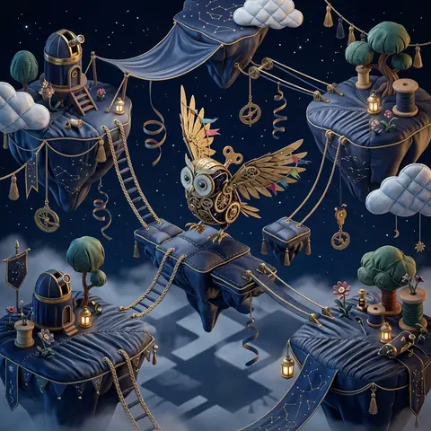 An isometric miniature tableau perched across drifting sky islands, centered on - AI生成图片 4