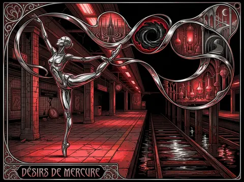 A towering robotic ballet dancer poised at the edge of a deserted underground tr - AI生成图片 1
