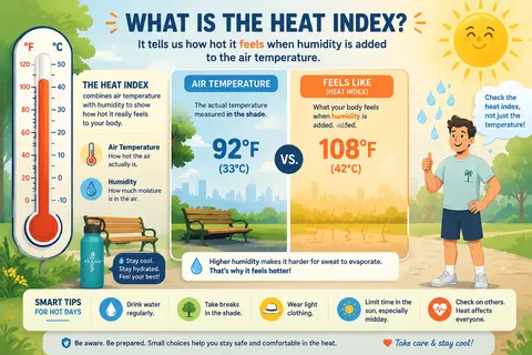 Friendly infographic-style illustration explaining the heat index, split-scene l - AI生成图片 1