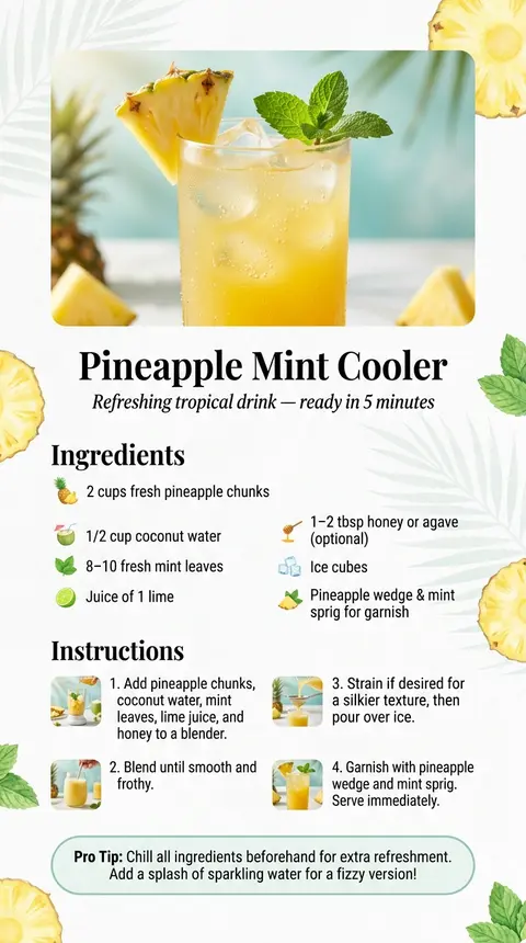 Create a stunning vertical recipe card for **“Pineapple Mint Cooler”**, designed - AI生成图片 2