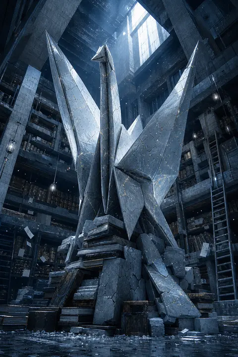 A towering animate origami crane, full-body and center-framed, posed like a sove - AI生成图片 1