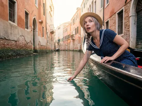 A super cute image based on the attached photo in Venice, Italy.Location: On a g - AI生成图片 3