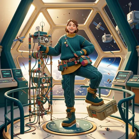 Full-body low-poly 3D fashion render of a cheerful young tinkering inventor aboa - AI生成图片 1