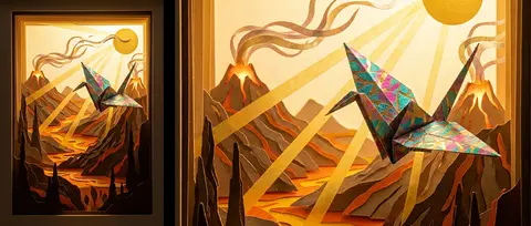 Aspect Ratio: 2:3 Radiant sun-washed layered papercut diorama of a living origam - AI生成图片 2