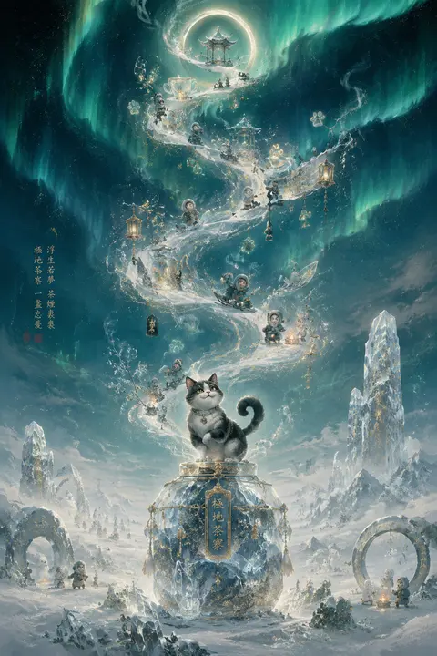 Vertical poster, playful and whimsical, traditional ink wash painting reimagined - AI生成图片 4