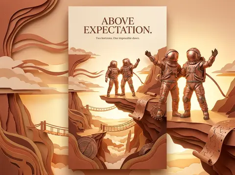 Vertical 9:16 premium expedition poster, twin astronaut explorers as the heroic - AI生成图片 3