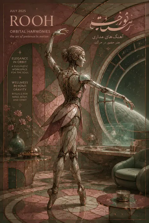 A solitary robotic ballet dancer pauses mid-rehearsal inside a hushed orbital st - AI生成图片 1