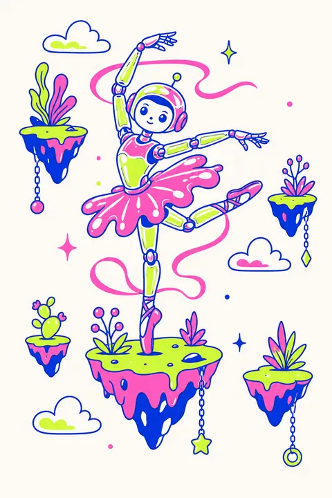 A playful whimsical scene of a robotic ballet dancer poised mid-pirouette atop a - AI生成图片 1