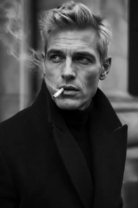 Ultra-realistic high-fashion black-and-white portrait of a striking man named Ad - AI生成图片 3
