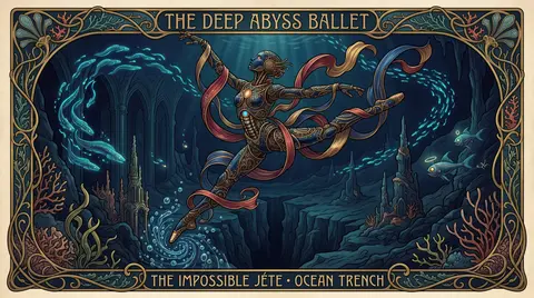 A towering robotic ballet dancer suspended above a lightless ocean trench, poise - AI生成图片 1