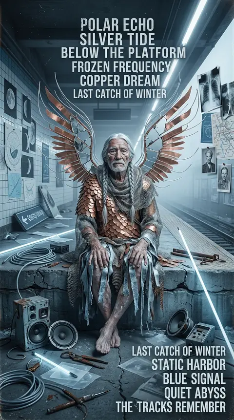 An elderly fisherman with a weathered salt-map face and long silver braids sits - AI生成图片 3