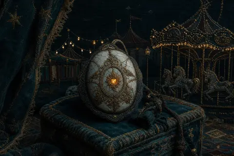 An intimate midnight carnival tableau rendered as embroidered textile art, cente - AI生成图片 3