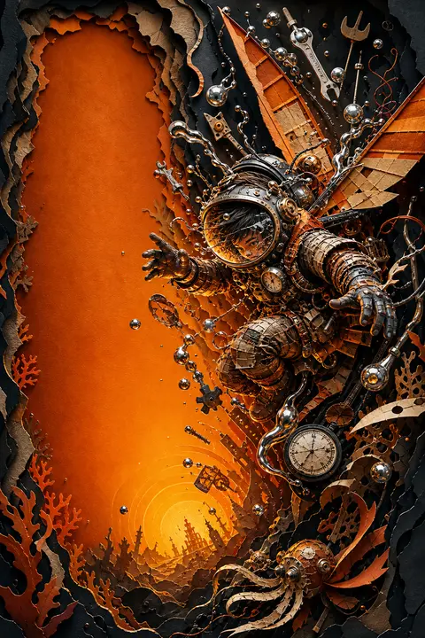 A vertical 9:16 collector poster built as a layered papercut diorama inside a va - AI生成图片 2