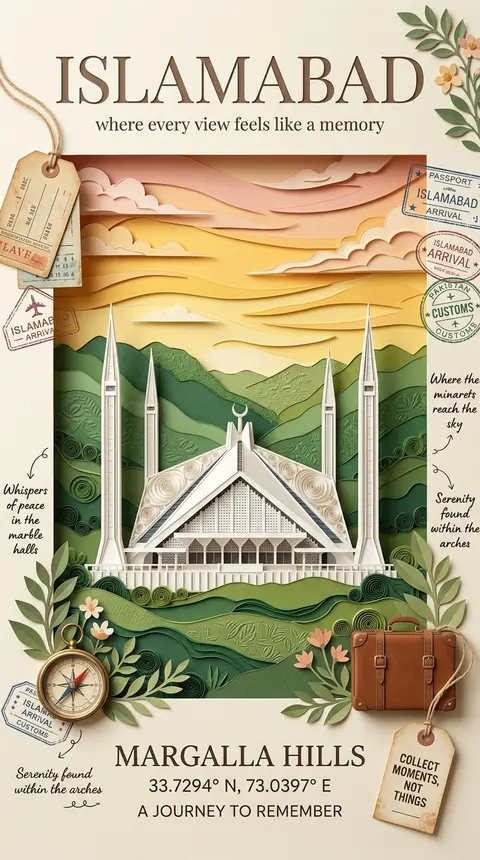 Islamabad travel poster in elegant handcrafted 3D paper quilling and layered pap - AI生成图片 1