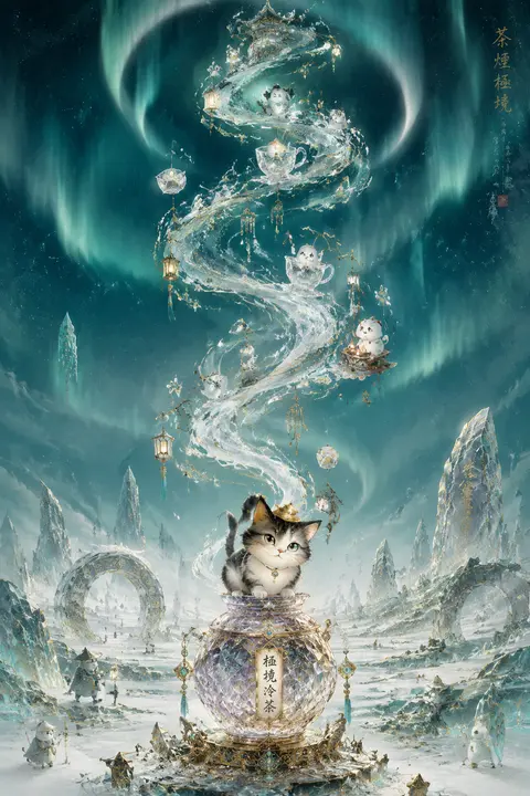 Vertical poster, playful and whimsical, traditional ink wash painting reimagined - AI生成图片 2