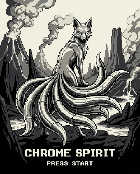 Epic 16-bit pixel art of a mythical nine-tailed fox spirit forged from polished - AI生成图片 4