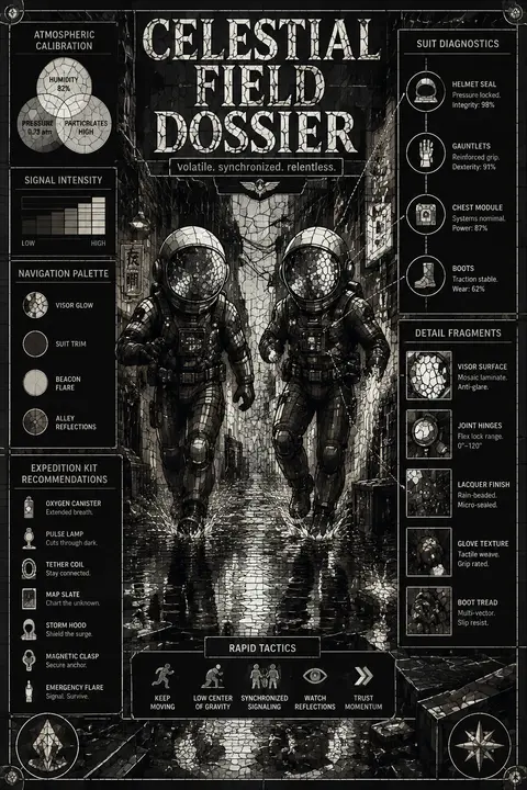9:16 vertical stained-glass mosaic infographic, twin astronaut explorers in a ra - AI生成图片 2