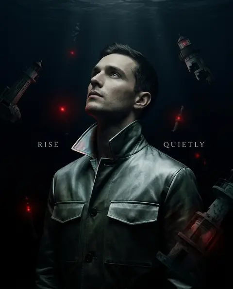 A solitary lighthouse keeper suspended in a midnight trench beneath the sea, ren - AI生成图片 3