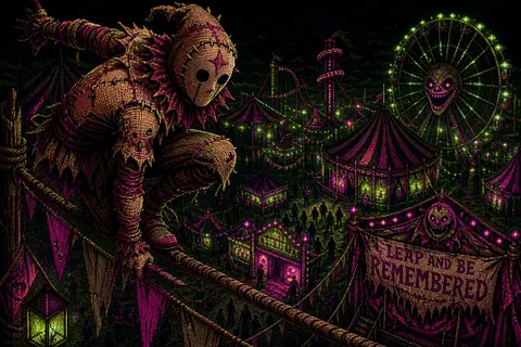 A masked carnival acrobat poised atop a swaying rope over a midnight fairground, - AI生成图片 2