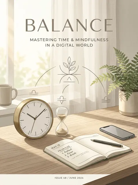 Minimal editorial illustration of time management and screen balance, featuring - AI生成图片 2