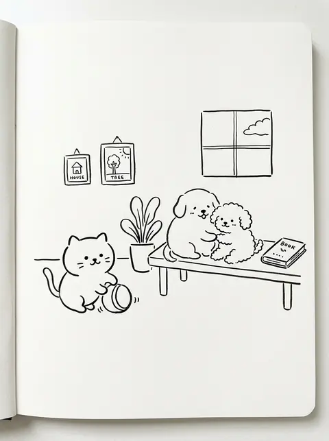 Minimalist hand-drawn doodle illustration of the original scene, reimagined as a - AI生成图片 3