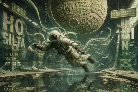 Vaporwave poster of a deep-sea diver on an abandoned subway platform, melancholi - AI生成图片 1