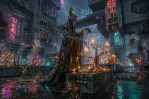Create a haunting editorial scene centered on a celestial gardener cultivating n - AI生成图片 1