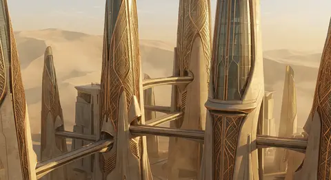 Create a complete visual worldbuilding set for a futuristic desert civilization - AI生成图片 1