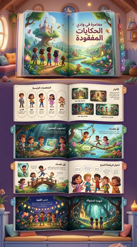 أنشئ إنفوجرافيك عربي ضخم على هيئة كتاب قصص أطفال صغير ثلاثي الأبعاد، بروح سينمائ - AI生成图片 3