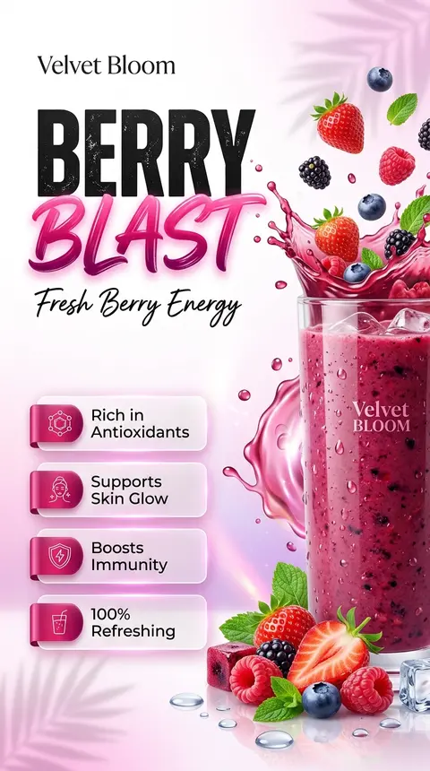 Ultra-realistic premium mixed berry beverage advertisement poster, luxury summer - AI生成图片 4