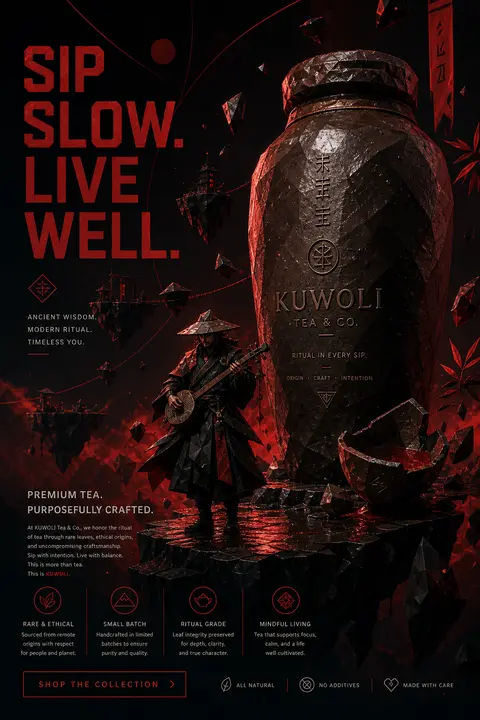 A premium advertising tableau for the fictional brand "KUWOLI Tea & Co." complet - AI生成图片 2